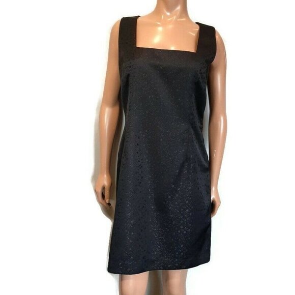 3/$20 REITMANS Square Neck Shift Dress Embossed Floral Metallic Wide Strap - Picture 1 of 12